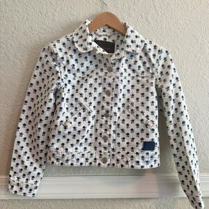 Coach White and Blue Floral Badland Denim Jacket - Size XS